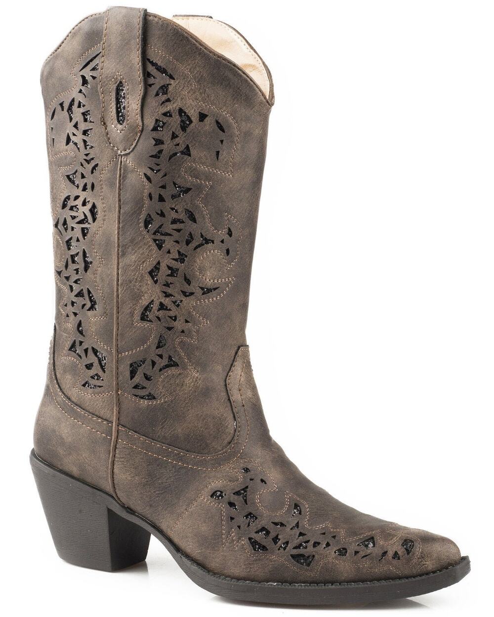 Roper Womens Cowboy Boots Size 7.5 Alisa Brown Faux Leather Western Equestrian